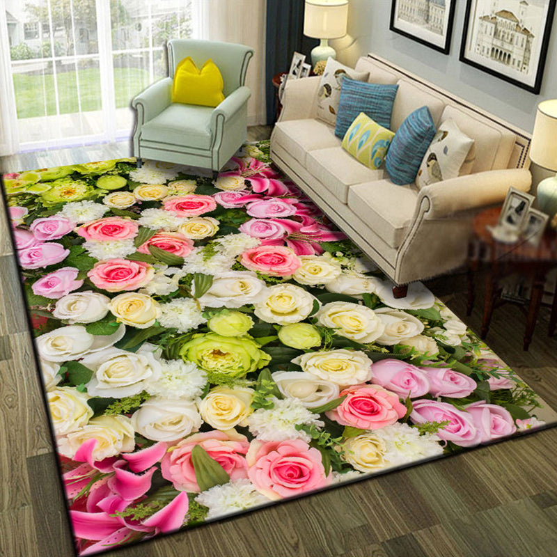 Multicolor Living Room Rug Trendy Floral Print Indoor Rug Cotton Blend Easy Care Pet Friendly Carpet Yellow-Pink Clearhalo 'Area Rug' 'Rug' 2296247