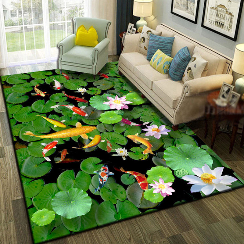 Multicolor Living Room Rug Trendy Floral Print Indoor Rug Cotton Blend Easy Care Pet Friendly Carpet Lake Green Clearhalo 'Area Rug' 'Rug' 2296256