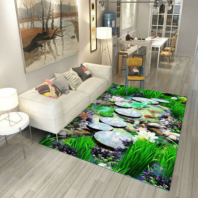 Multi-Color Flower Print Rug Cotton Blend Scandinavian Area Rug Pet Friendly Machine Washable Rug for Parlor Dark Army Green Clearhalo 'Area Rug' 'Rug' 2296279
