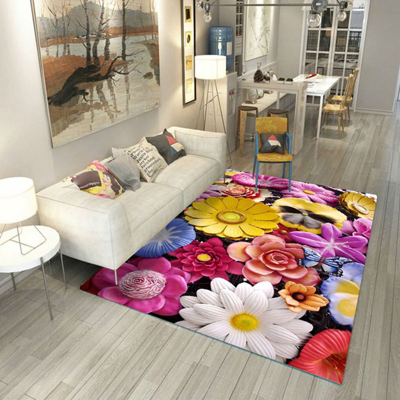 Multi-Color Flower Print Rug Cotton Blend Scandinavian Area Rug Pet Friendly Machine Washable Rug for Parlor Nude Pink Clearhalo 'Area Rug' 'Rug' 2296283