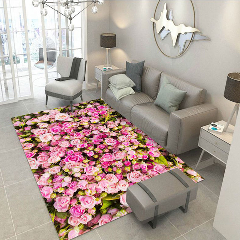 Multi-Color Flower Print Rug Cotton Blend Scandinavian Area Rug Pet Friendly Machine Washable Rug for Parlor Pink-White Clearhalo 'Area Rug' 'Rug' 2296285