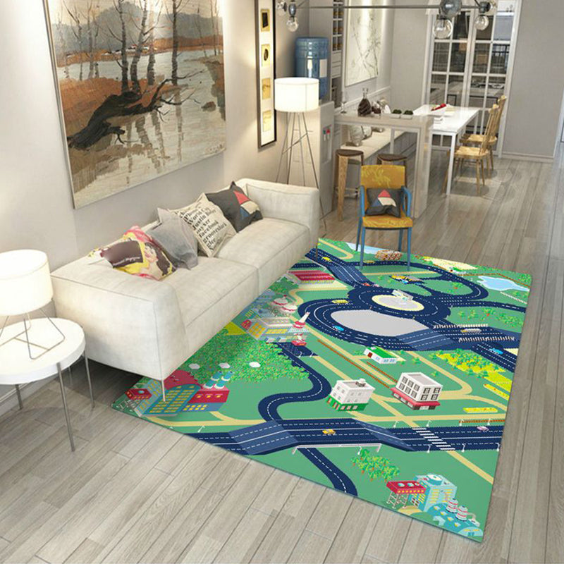 Multi-Color Flower Print Rug Cotton Blend Scandinavian Area Rug Pet Friendly Machine Washable Rug for Parlor Green Clearhalo 'Area Rug' 'Rug' 2296287