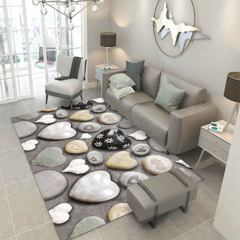 Multi-Color Flower Print Rug Cotton Blend Scandinavian Area Rug Pet Friendly Machine Washable Rug for Parlor Gray-Khaki Clearhalo 'Area Rug' 'Rug' 2296290