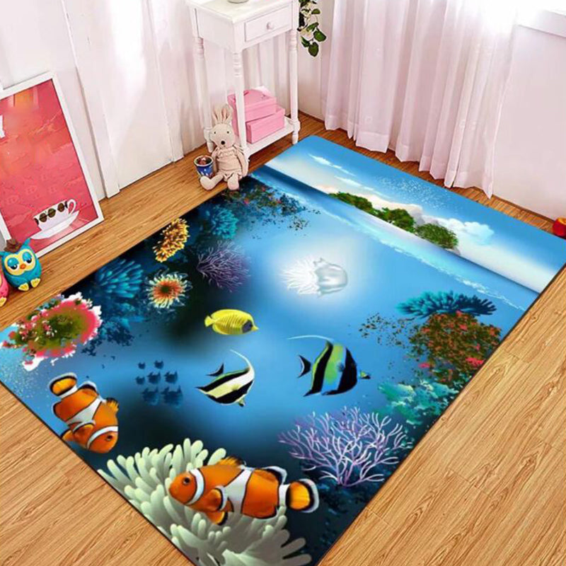 Multi-Color Flower Print Rug Cotton Blend Scandinavian Area Rug Pet Friendly Machine Washable Rug for Parlor Sky Blue Clearhalo 'Area Rug' 'Rug' 2296294