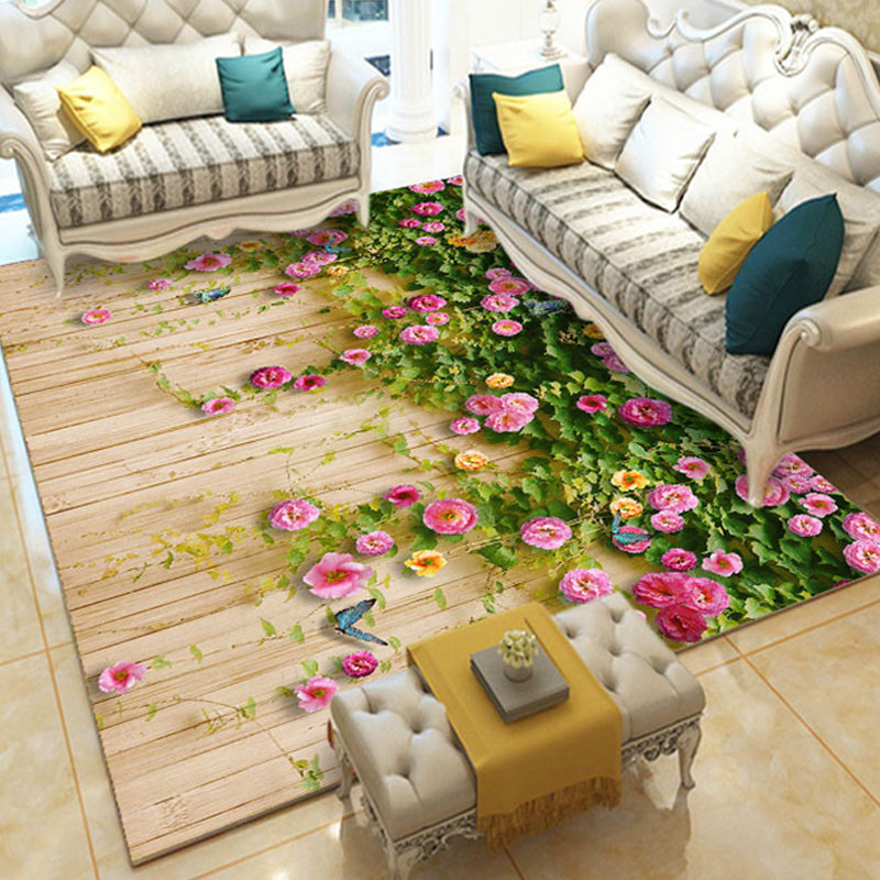 Novelty Living Room Rug Multi-Colored Floral Print Indoor Rug Polyster Anti-Slip Backing Washable Area Carpet Light Yellow Clearhalo 'Area Rug' 'Rug' 2296296