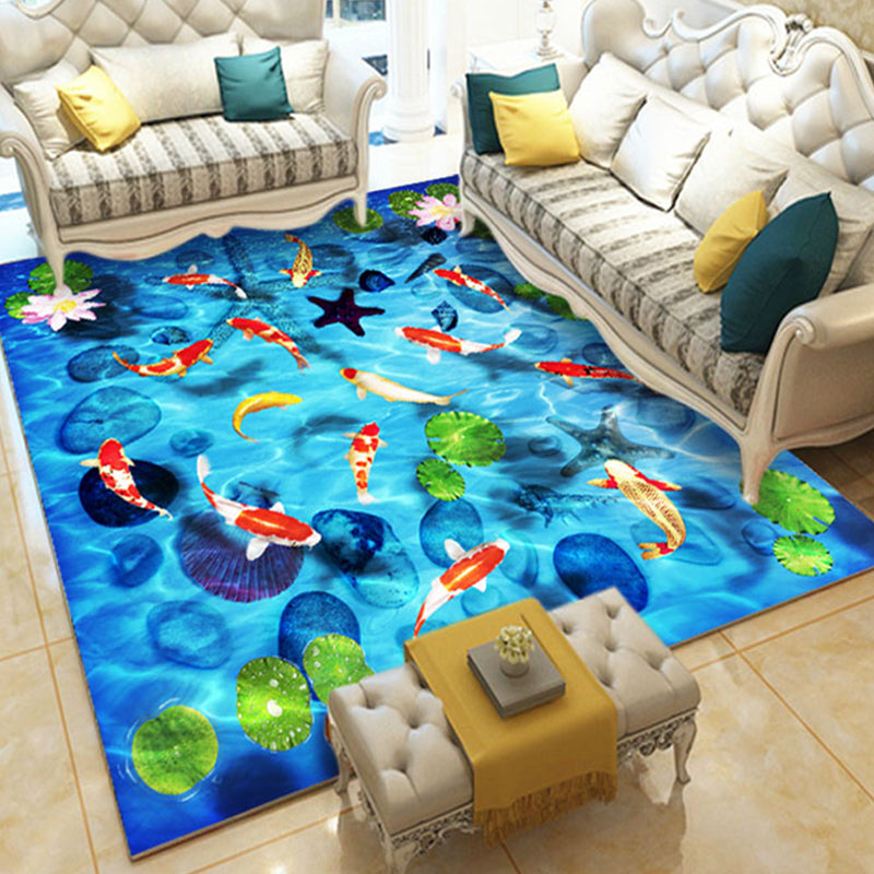 Novelty Living Room Rug Multi-Colored Floral Print Indoor Rug Polyster Anti-Slip Backing Washable Area Carpet Blue Clearhalo 'Area Rug' 'Rug' 2296297