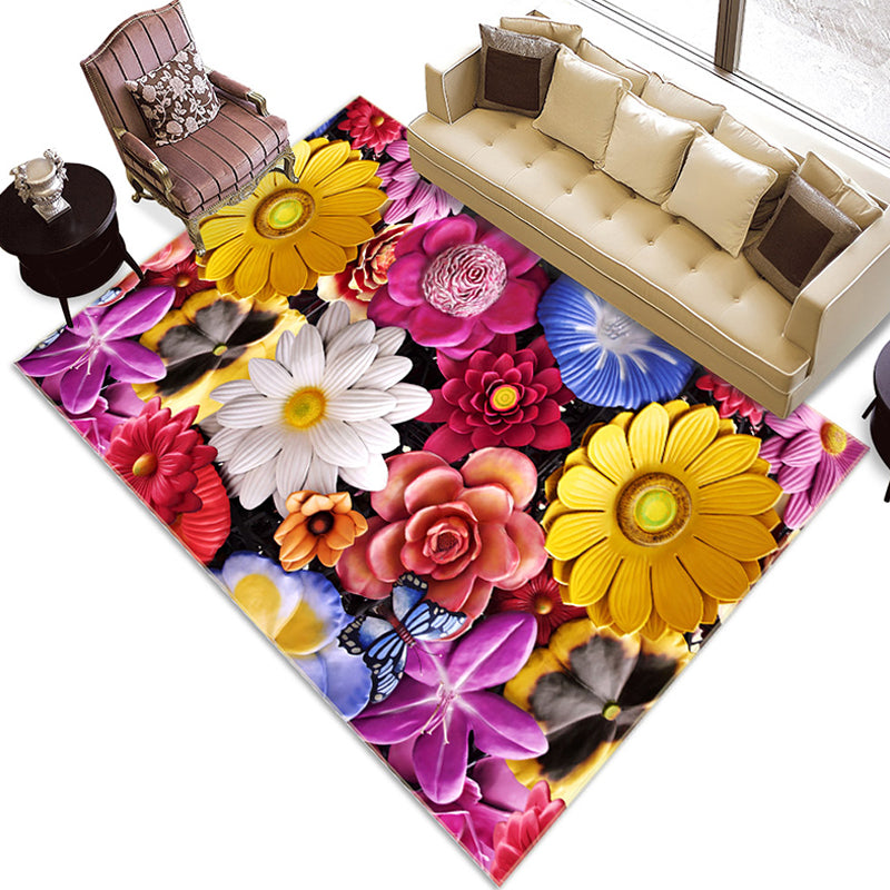 Novelty Living Room Rug Multi-Colored Floral Print Indoor Rug Polyster Anti-Slip Backing Washable Area Carpet Orange Pink Clearhalo 'Area Rug' 'Rug' 2296305