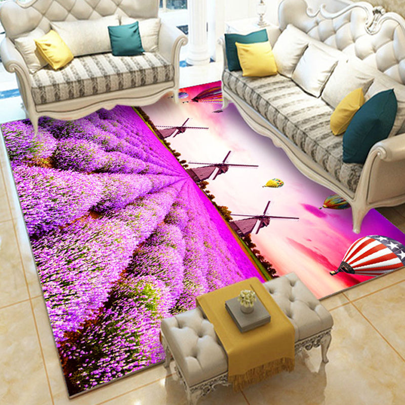 Novelty Living Room Rug Multi-Colored Floral Print Indoor Rug Polyster Anti-Slip Backing Washable Area Carpet Purplish Blue Clearhalo 'Area Rug' 'Rug' 2296306