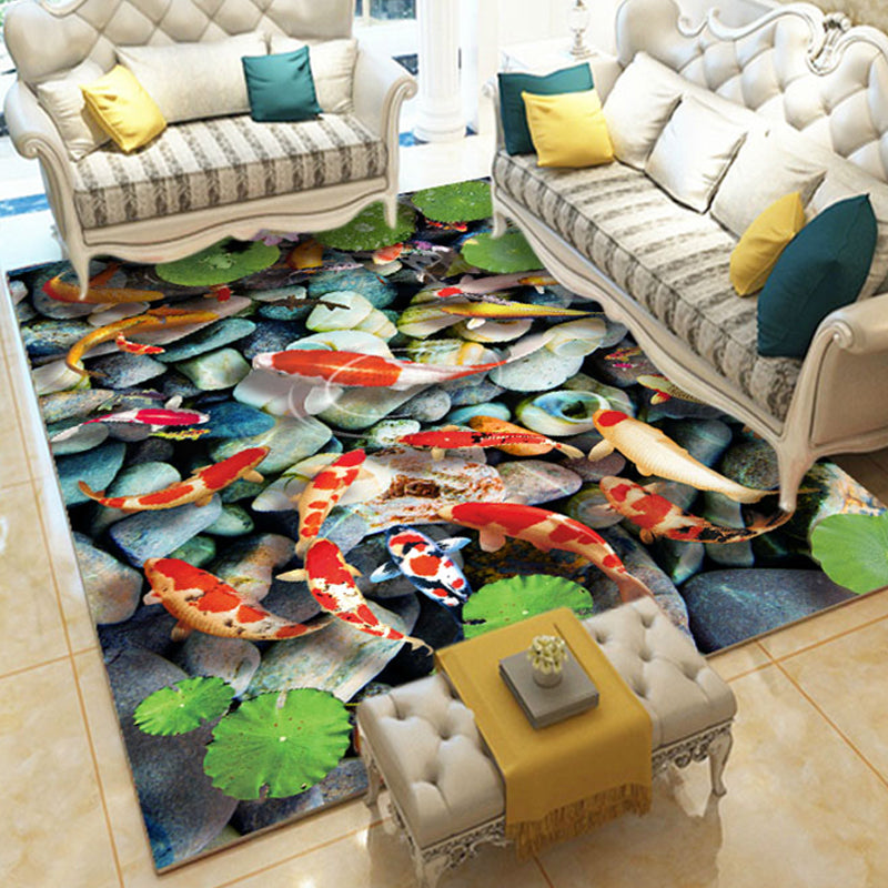 Novelty Living Room Rug Multi-Colored Floral Print Indoor Rug Polyster Anti-Slip Backing Washable Area Carpet Green Clearhalo 'Area Rug' 'Rug' 2296309