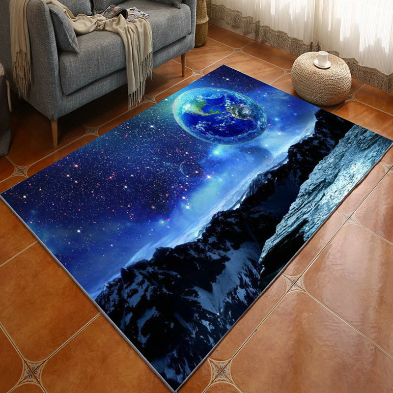 Novelty Space Printed Rug Multi Colored Cotton Blend Indoor Rug Easy Care Pet Friendly Washable Area Carpet for Room Blue Clearhalo 'Area Rug' 'Rug' 2296323