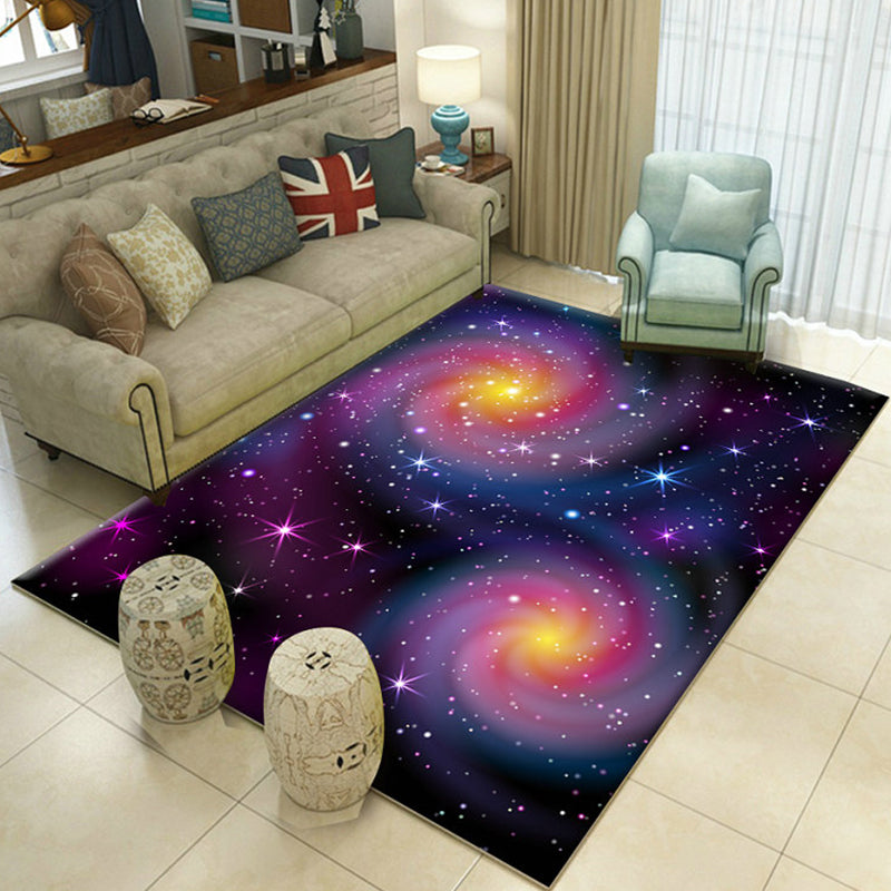 Novelty Space Printed Rug Multi Colored Cotton Blend Indoor Rug Easy Care Pet Friendly Washable Area Carpet for Room Purple-Black Clearhalo 'Area Rug' 'Rug' 2296325