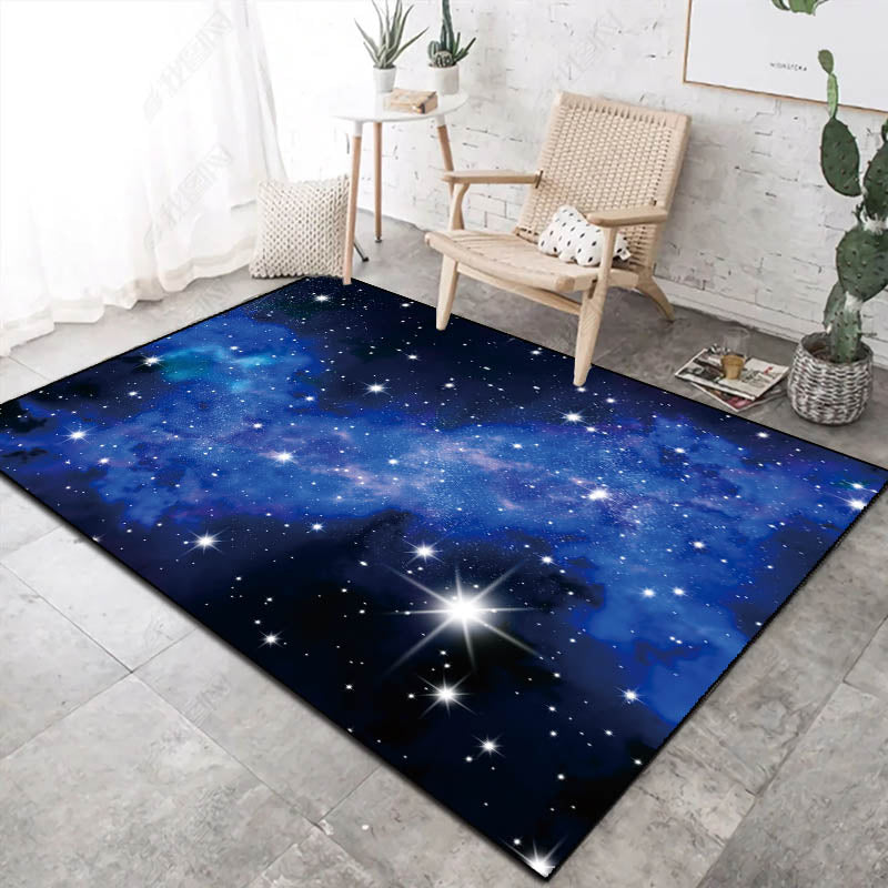 Novelty Space Printed Rug Multi Colored Cotton Blend Indoor Rug Easy Care Pet Friendly Washable Area Carpet for Room Dark Blue Clearhalo 'Area Rug' 'Rug' 2296328