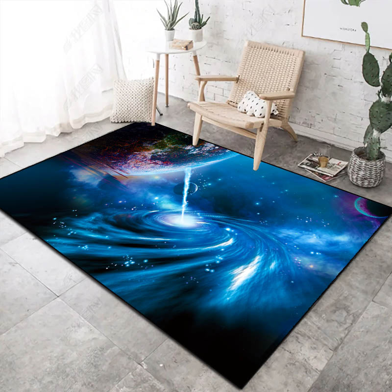Novelty Space Printed Rug Multi Colored Cotton Blend Indoor Rug Easy Care Pet Friendly Washable Area Carpet for Room Sky Blue Clearhalo 'Area Rug' 'Rug' 2296330