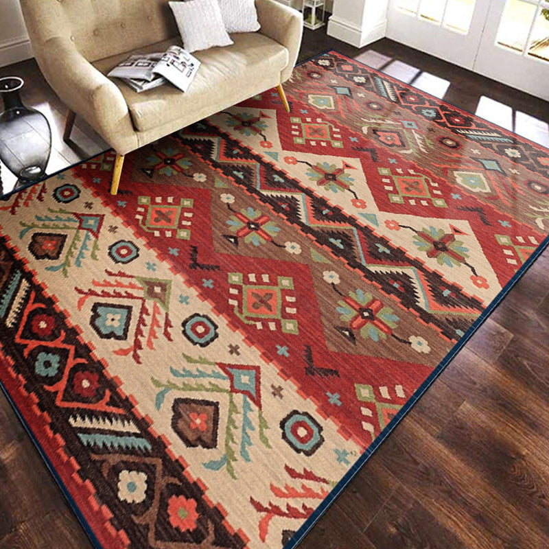 Multicolored Geometric Pattern Rug Polypropylene Retro Area Carpet Anti-Slip Backing Pet Friendly Rug for Home Crimson Clearhalo 'Area Rug' 'Moroccan' 'Rugs' Rug' 2296409