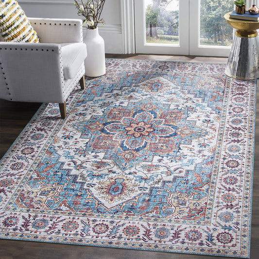 Vintage Living Room Rug Multi Colored Flower Printed Indoor Rug Polyster Pet Friendly Machine Washable Carpet Clearhalo 'Area Rug' 'Moroccan' 'Rugs' Rug' 2296413