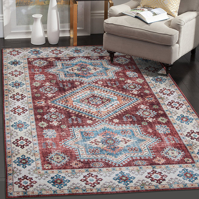 Vintage Living Room Rug Multi Colored Flower Printed Indoor Rug Polyster Pet Friendly Machine Washable Carpet Clearhalo 'Area Rug' 'Moroccan' 'Rugs' Rug' 2296418