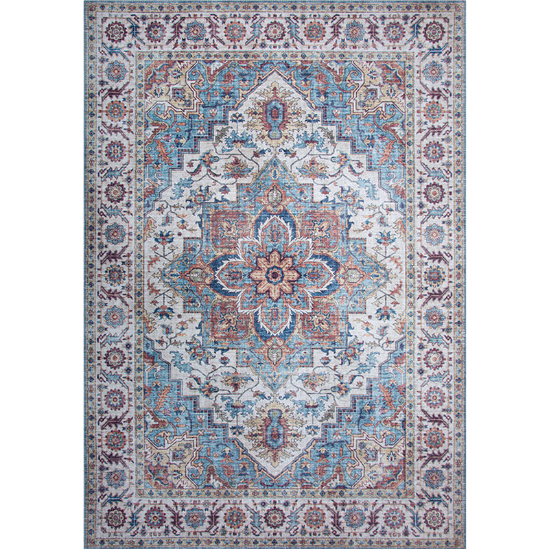 Vintage Living Room Rug Multi Colored Flower Printed Indoor Rug Polyster Pet Friendly Machine Washable Carpet Blue Clearhalo 'Area Rug' 'Moroccan' 'Rugs' Rug' 2296422