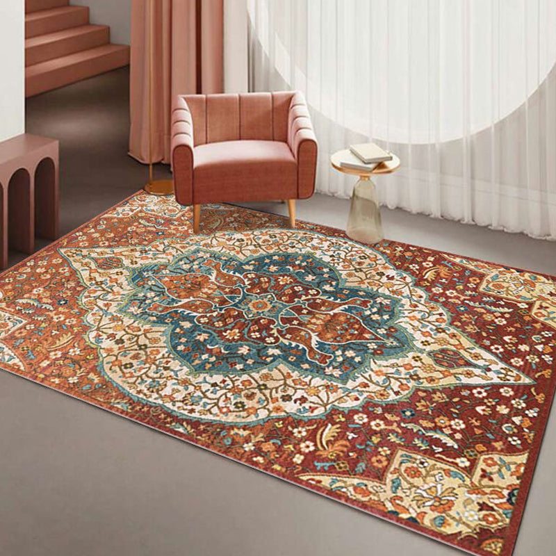 Multi Color Flower Rug Polyster Antique Area Carpet Anti-Slip Backing Pet Friendly Indoor Rug for Living Room Light Brown Clearhalo 'Area Rug' 'Moroccan' 'Rugs' Rug' 2296432
