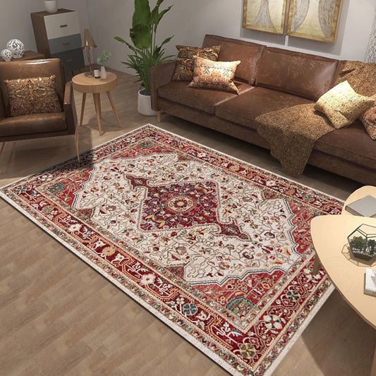 Multi Color Flower Rug Polyster Antique Area Carpet Anti-Slip Backing Pet Friendly Indoor Rug for Living Room Dark Red Clearhalo 'Area Rug' 'Moroccan' 'Rugs' Rug' 2296435