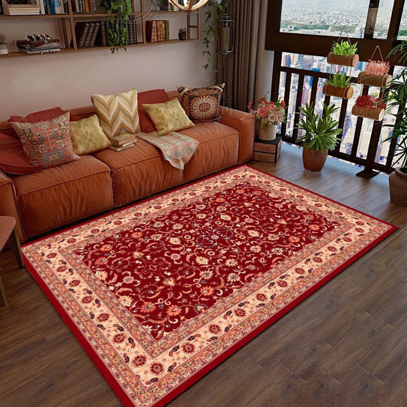 Multi Color Flower Rug Polyster Antique Area Carpet Anti-Slip Backing Pet Friendly Indoor Rug for Living Room Red Clearhalo 'Area Rug' 'Moroccan' 'Rugs' Rug' 2296437