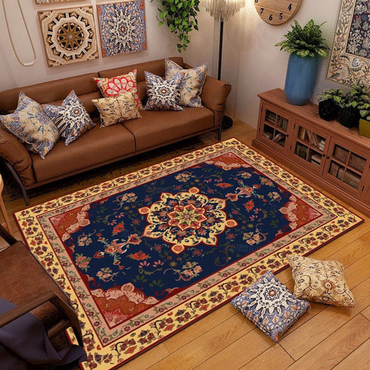 Multi Color Flower Rug Polyster Antique Area Carpet Anti-Slip Backing Pet Friendly Indoor Rug for Living Room Navy Clearhalo 'Area Rug' 'Moroccan' 'Rugs' Rug' 2296438