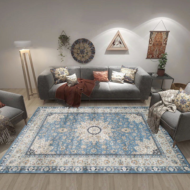 Multi Color Flower Rug Polyster Antique Area Carpet Anti-Slip Backing Pet Friendly Indoor Rug for Living Room Light Blue Clearhalo 'Area Rug' 'Moroccan' 'Rugs' Rug' 2296439