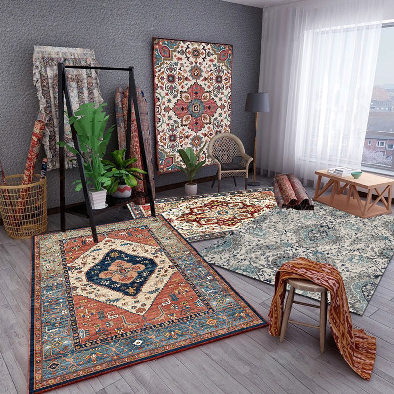 Multi Color Flower Rug Polyster Antique Area Carpet Anti-Slip Backing Pet Friendly Indoor Rug for Living Room Orange Clearhalo 'Area Rug' 'Moroccan' 'Rugs' Rug' 2296440