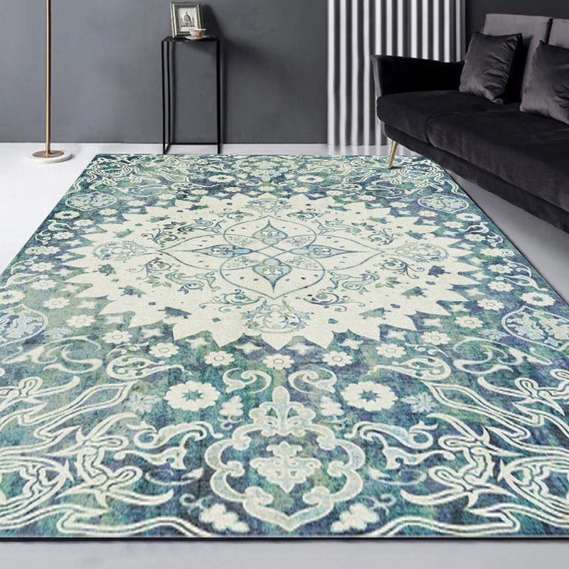 Multi Color Flower Rug Polyster Antique Area Carpet Anti-Slip Backing Pet Friendly Indoor Rug for Living Room Green Clearhalo 'Area Rug' 'Moroccan' 'Rugs' Rug' 2296441