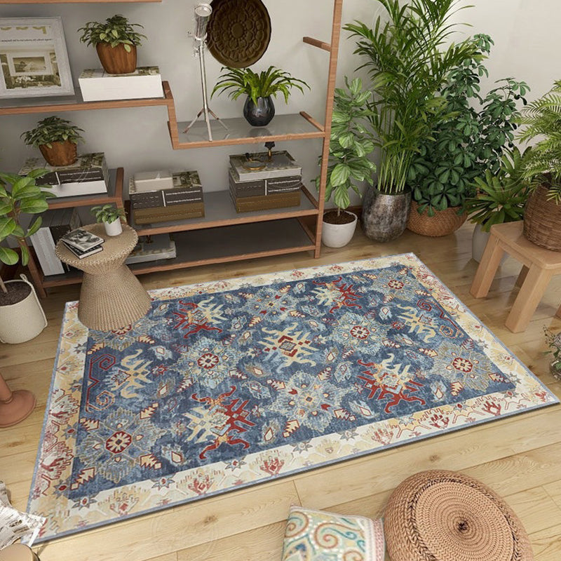 Multi Color Flower Rug Polyster Antique Area Carpet Anti-Slip Backing Pet Friendly Indoor Rug for Living Room Blue Clearhalo 'Area Rug' 'Moroccan' 'Rugs' Rug' 2296442