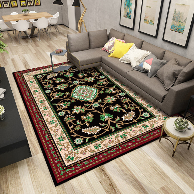 Multi Colored Persian Rug Synthetics Flower Printed Indoor Rug Anti-Slip Backing Pet Friendly Carpet for Decoration Green-Black Clearhalo 'Area Rug' 'Moroccan' 'Rugs' Rug' 2296443