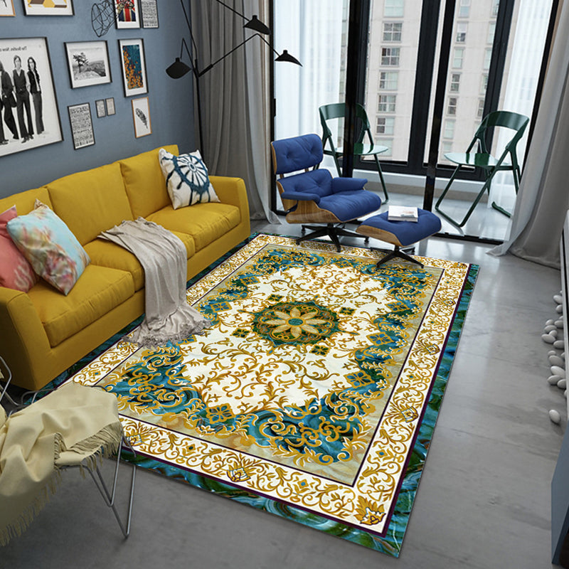 Multi Colored Persian Rug Synthetics Flower Printed Indoor Rug Anti-Slip Backing Pet Friendly Carpet for Decoration Pea Green Clearhalo 'Area Rug' 'Moroccan' 'Rugs' Rug' 2296446