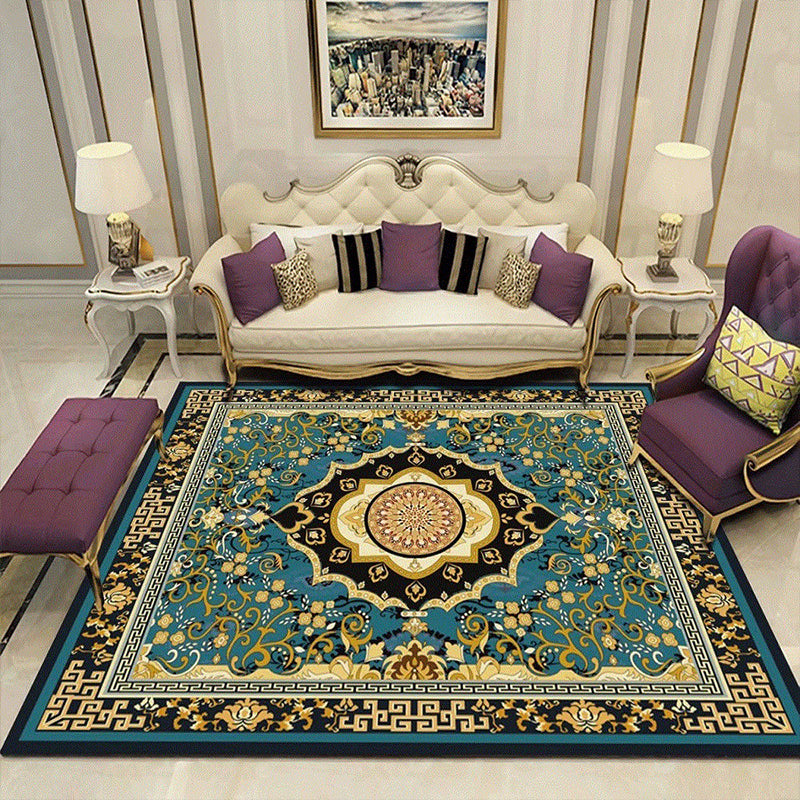 Multi Colored Persian Rug Synthetics Flower Printed Indoor Rug Anti-Slip Backing Pet Friendly Carpet for Decoration Green Clearhalo 'Area Rug' 'Moroccan' 'Rugs' Rug' 2296447