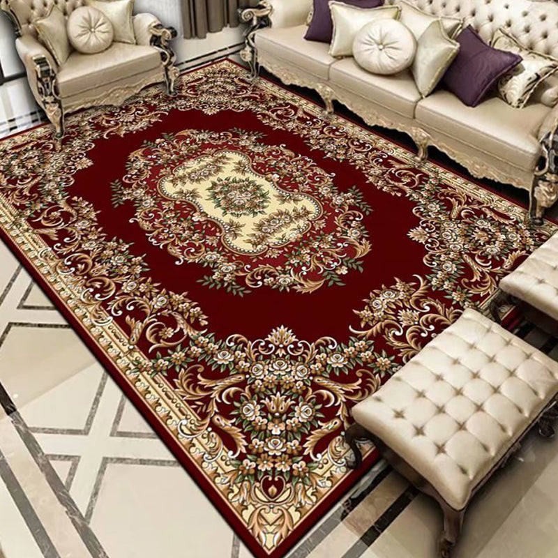 Multi Colored Persian Rug Synthetics Flower Printed Indoor Rug Anti-Slip Backing Pet Friendly Carpet for Decoration Brick Red Clearhalo 'Area Rug' 'Moroccan' 'Rugs' Rug' 2296450