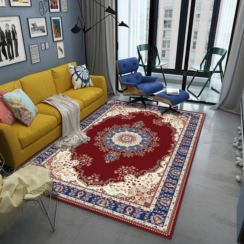 Multi Colored Persian Rug Synthetics Flower Printed Indoor Rug Anti-Slip Backing Pet Friendly Carpet for Decoration Red Clearhalo 'Area Rug' 'Moroccan' 'Rugs' Rug' 2296453