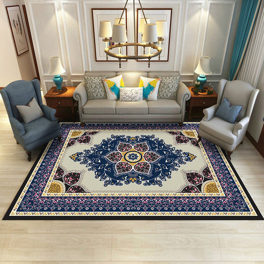 Multi Colored Persian Rug Synthetics Flower Printed Indoor Rug Anti-Slip Backing Pet Friendly Carpet for Decoration Royal Blue Clearhalo 'Area Rug' 'Moroccan' 'Rugs' Rug' 2296455