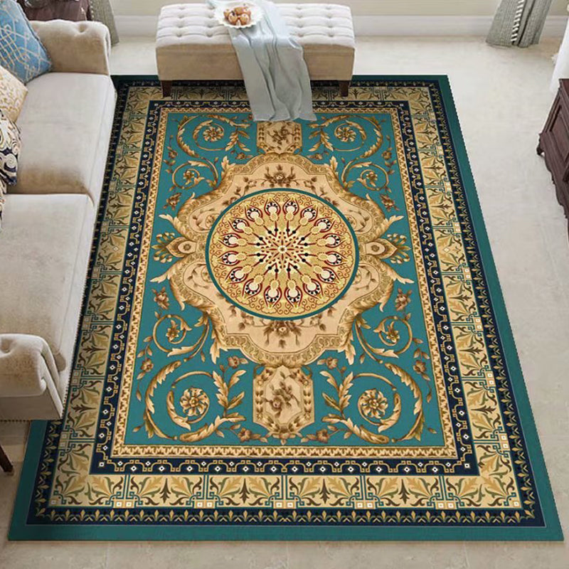 Multi Colored Persian Rug Synthetics Flower Printed Indoor Rug Anti-Slip Backing Pet Friendly Carpet for Decoration Aqua Clearhalo 'Area Rug' 'Moroccan' 'Rugs' Rug' 2296456