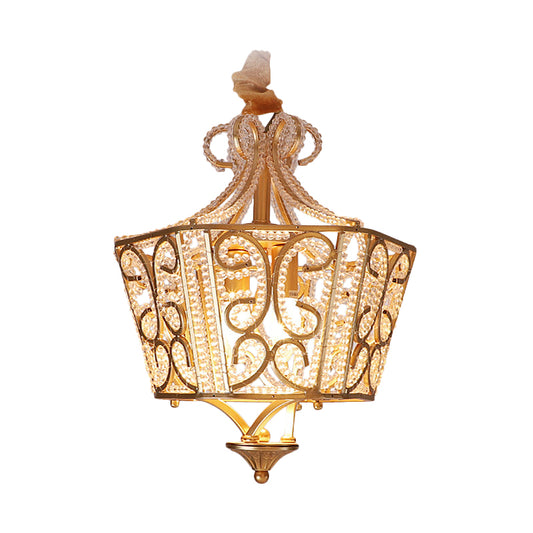 Lantern Crystal Chandelier Lighting Rustic 2 Lights Bedroom Pendant Lighting in Gold Clearhalo 'Ceiling Lights' 'Chandeliers' Lighting' options 229695