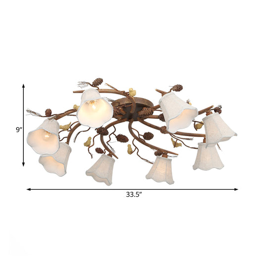 8-Light Semi Flush Mount Country Scalloped White Glass Ceiling Light Fixture in Rust for Living Room Clearhalo 'Ceiling Lights' 'Close To Ceiling Lights' 'Close to ceiling' 'Glass shade' 'Glass' 'Semi-flushmount' Lighting' 229796