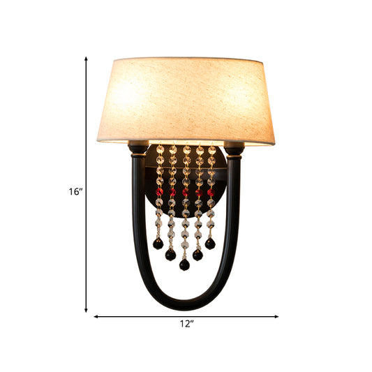 Drum Metal Sconce Lighting Rustic 2-Light Living Room Wall Mounted Lamp with Fabric Shade Clearhalo 'Wall Lamps & Sconces' 'Wall Lights' Lighting' 229837