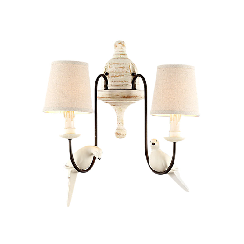 Tapered Bedroom Wall Lamp Country Metal 1/2 Light White Sconce Light Fixture with Bird Accents Clearhalo 'Wall Lamps & Sconces' 'Wall Lights' Lighting' 229968