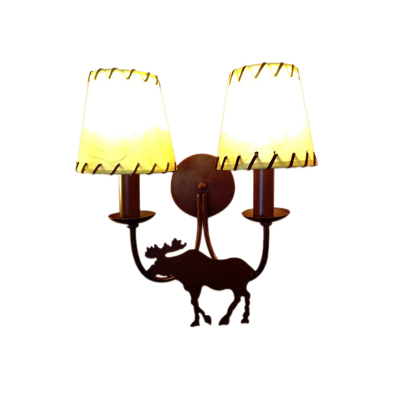 Tapered Metal Sconce Lighting Country 2-Light Living Room Wall Mounted Lamp in Rust with Deer Clearhalo 'Wall Lamps & Sconces' 'Wall Lights' Lighting' 229983