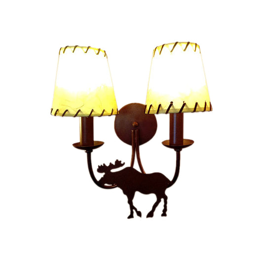 Tapered Metal Sconce Lighting Country 2-Light Living Room Wall Mounted Lamp in Rust with Deer Clearhalo 'Wall Lamps & Sconces' 'Wall Lights' Lighting' 229983