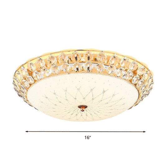 Dome Living Room Flush Light White Glass LED Simplicity Ceiling Lamp with Faceted Crystal Accent, 12"/16"/19.5" Wide Clearhalo 'Ceiling Lights' 'Close To Ceiling Lights' 'Close to ceiling' 'Flush mount' Lighting' 22