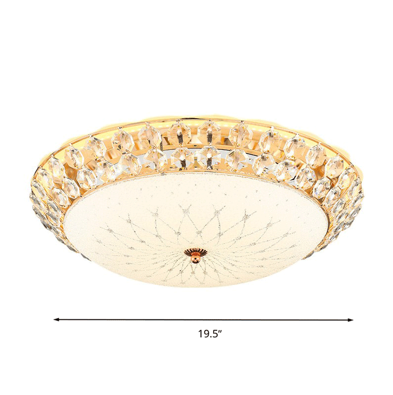 Dome Living Room Flush Light White Glass LED Simplicity Ceiling Lamp with Faceted Crystal Accent, 12"/16"/19.5" Wide Clearhalo 'Ceiling Lights' 'Close To Ceiling Lights' 'Close to ceiling' 'Flush mount' Lighting' 23