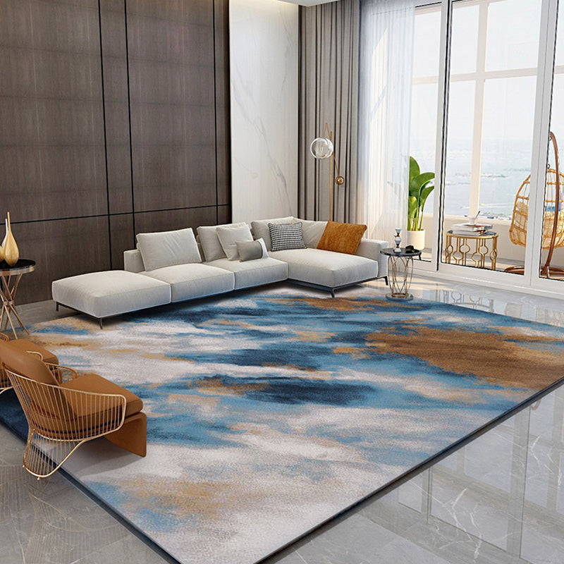 Novelty Decoration Rug Multi Colored Abstract Printed Indoor Rug Pet Polyster Friendly Easy Care Washable Area Carpet Blue-Brown Clearhalo 'Area Rug' 'Modern' 'Rugs' Rug' 2300406