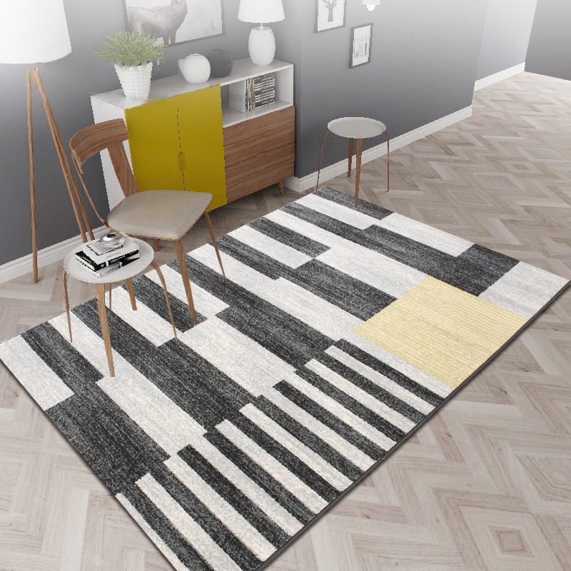 Modern Living Room Rug Multi Colored Geometric Indoor Polyster Non-Slip Backing Easy Care Carpet Black-White Clearhalo 'Area Rug' 'Modern' 'Rugs' Rug' 2300457