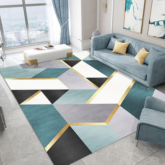 Scandinavian Living Room Rug Multi Color Geometric Pattern Area Carpet Polyster Pet Friendly Easy Care Rug Green-White Clearhalo 'Area Rug' 'Modern' 'Rugs' Rug' 2300505