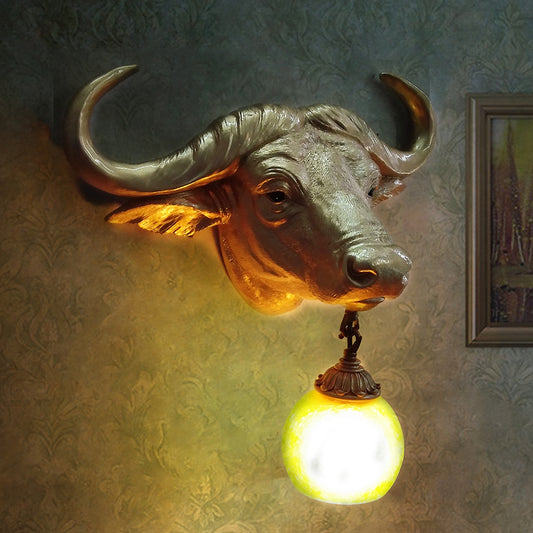 1 Light Wall Lamp Lighting Country Cattle Metal Sconce Light Fixture in Gold with Crystal/Glass Shade Clearhalo 'Wall Lamps & Sconces' 'Wall Lights' Lighting' 230058