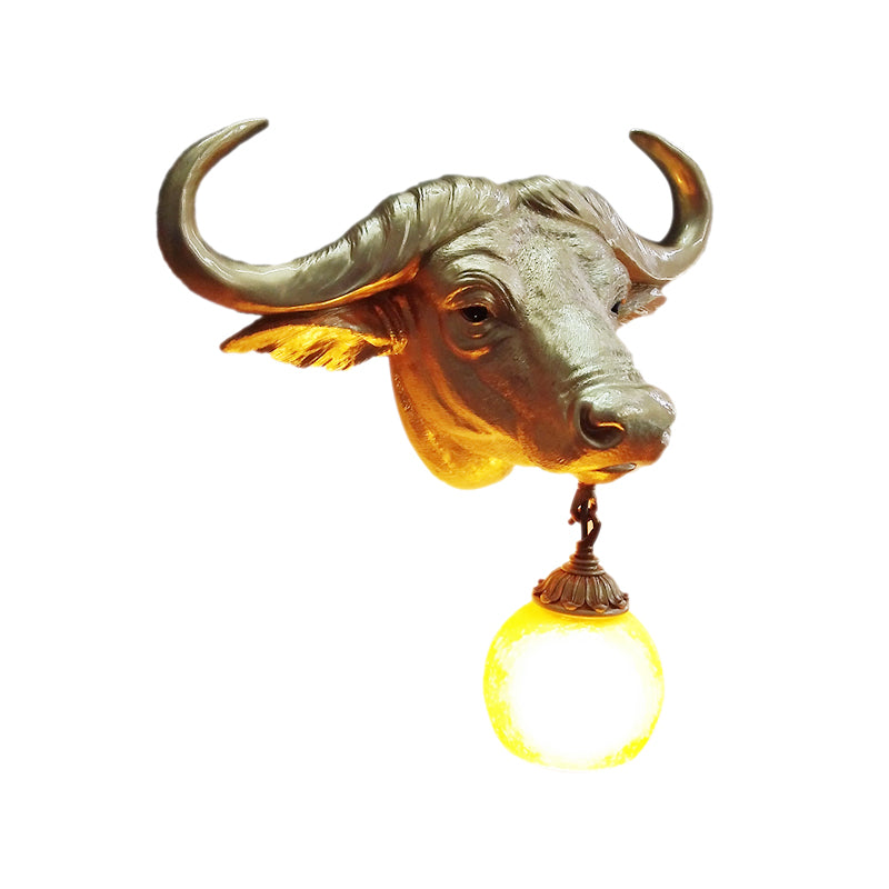 1 Light Wall Lamp Lighting Country Cattle Metal Sconce Light Fixture in Gold with Crystal/Glass Shade Clearhalo 'Wall Lamps & Sconces' 'Wall Lights' Lighting' 230059