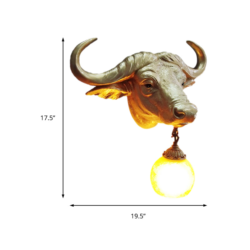 1 Light Wall Lamp Lighting Country Cattle Metal Sconce Light Fixture in Gold with Crystal/Glass Shade Clearhalo 'Wall Lamps & Sconces' 'Wall Lights' Lighting' 230060